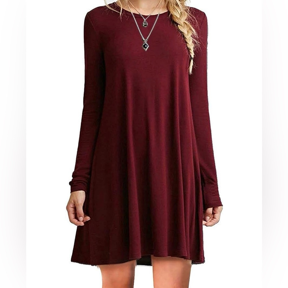 Brand New Crew Neck Dress (Red Wine Color)